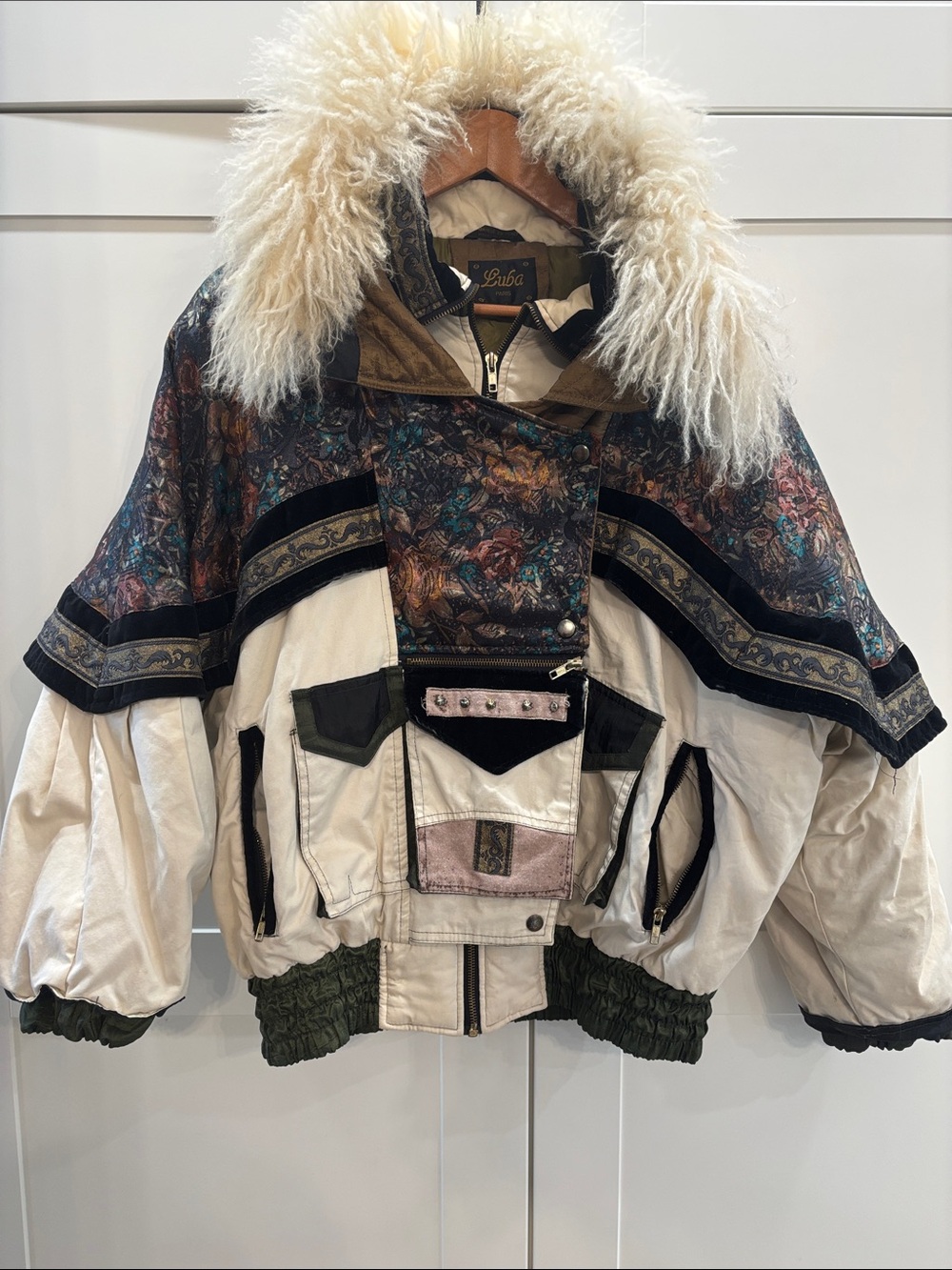 Cream & Multi-Color Vintage Fur Trim Jacket